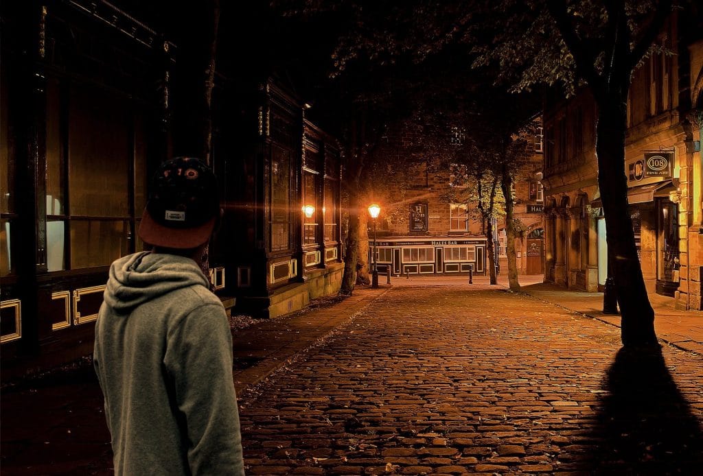 looking down a deserted street