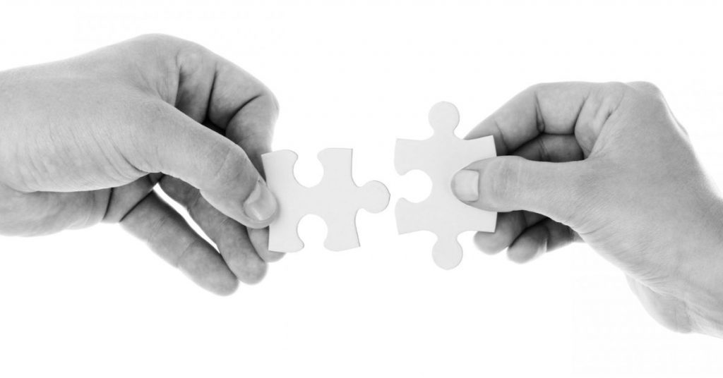 Not quite a monkey puzzle - two hands holding interlocking jigsaw pieces, worthy of a blog.