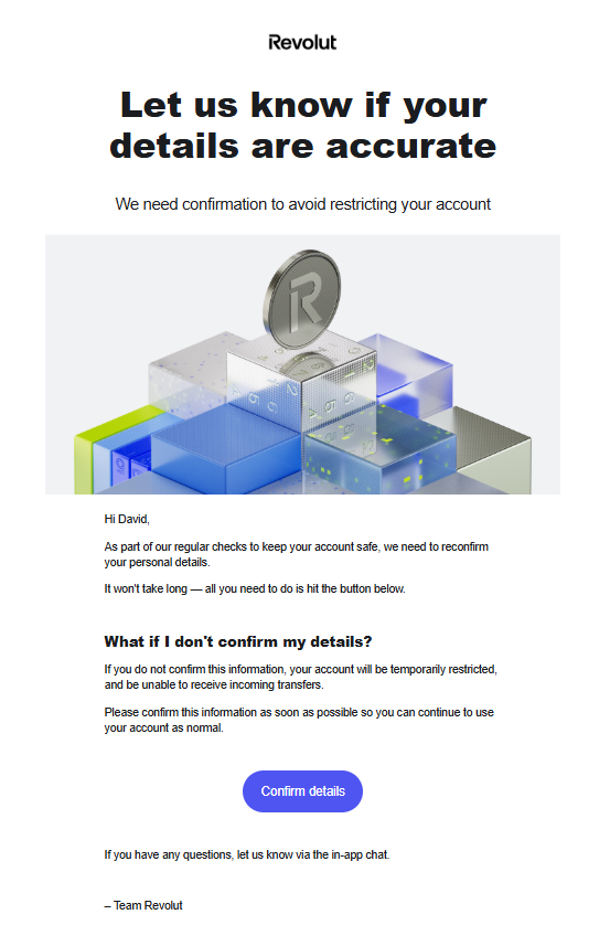 What looks like a phishing email from Revolut, but it isn't!