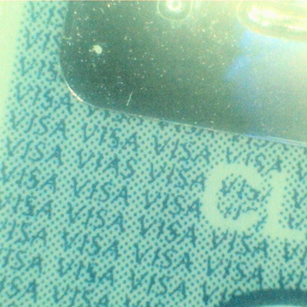 The Visa logo is corrupted in specific positions on the right hand panel.