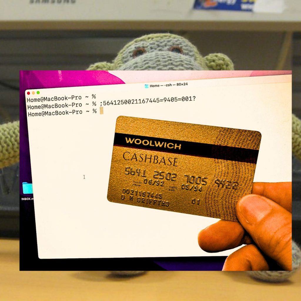 A Woolwich ATM card showing that the embossed PAN doesn't match the magstripe.